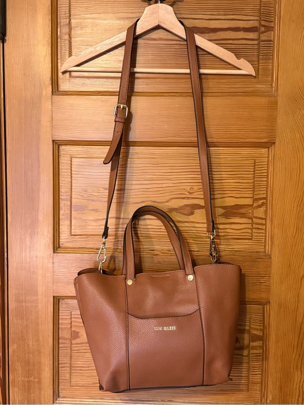 Steve Madden Brown Pebbled Leatherette Shoulder Tote with Adjustable Strap